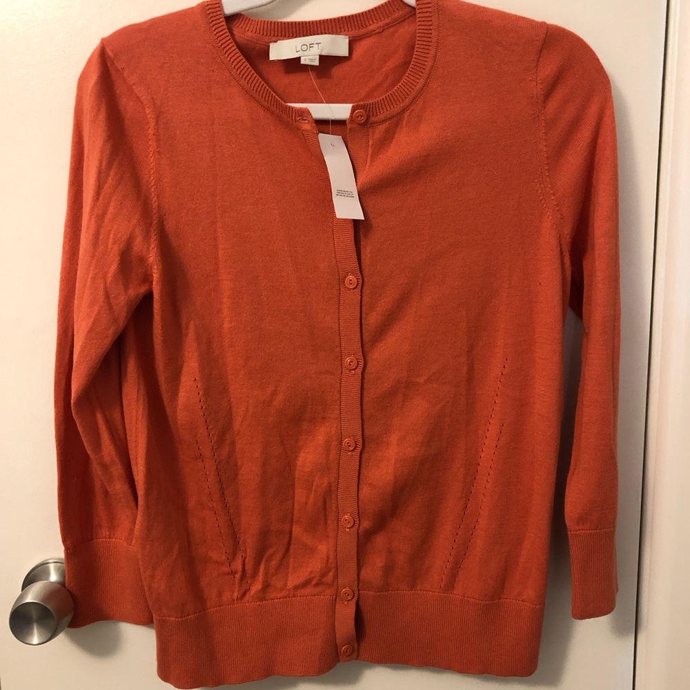 PRICE DROP! NWT LOFT Pumpkin Orange Crewneck Cardigan Size S